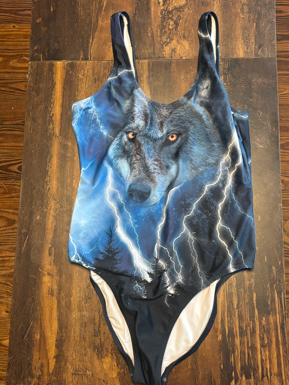 Shinesty Blue Gas Station Wolf One Piece Swimsuit Size L